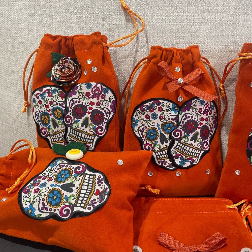 4 velvet sugar skull drawstring bags